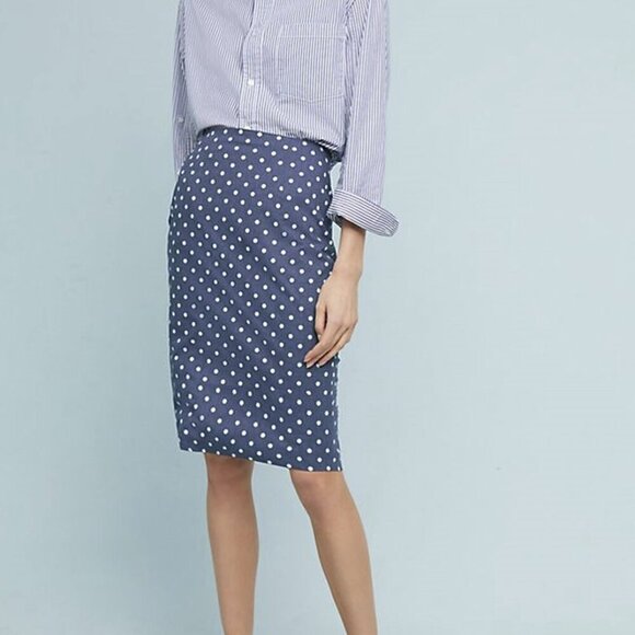 Anthropologie Dresses & Skirts - NWT Anthropologie Polka Dot Chambray Pencil Skirt by ISLA MAUDE